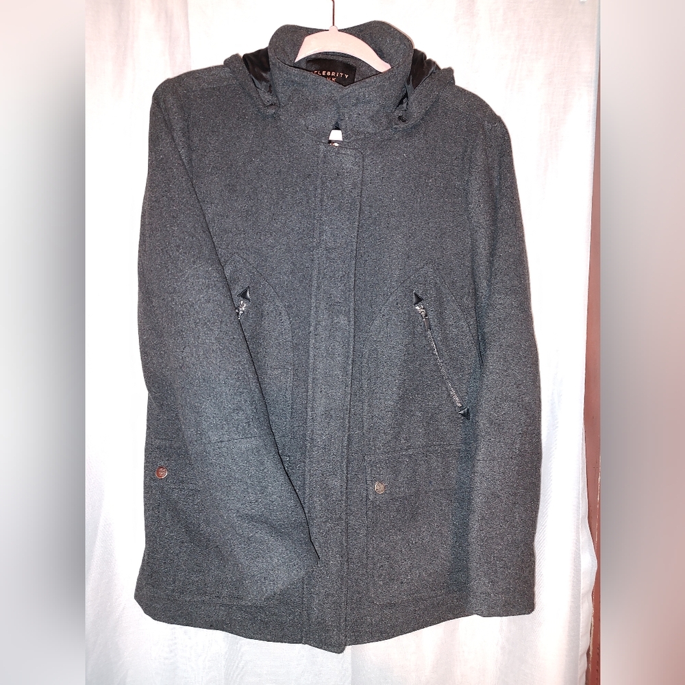 Celebrity pink women's winter jacket color gray Detachable Hood Zip Button